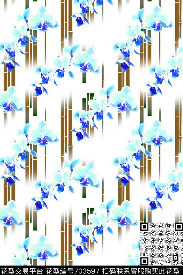 竹子碎花花卉数码印花华亿平台下载（图片编号: 703597） - 瓦栏（Walan）