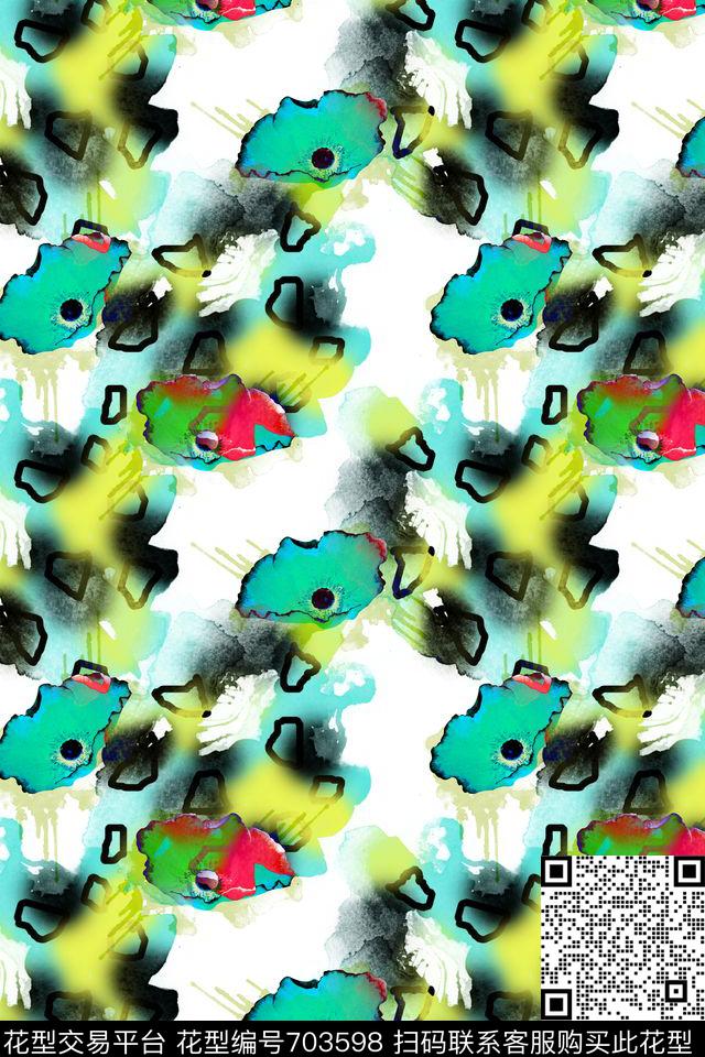 手绘风格水彩水墨抽象数码印花华亿平台下载（图片编号: 703598） - 瓦栏（Walan）