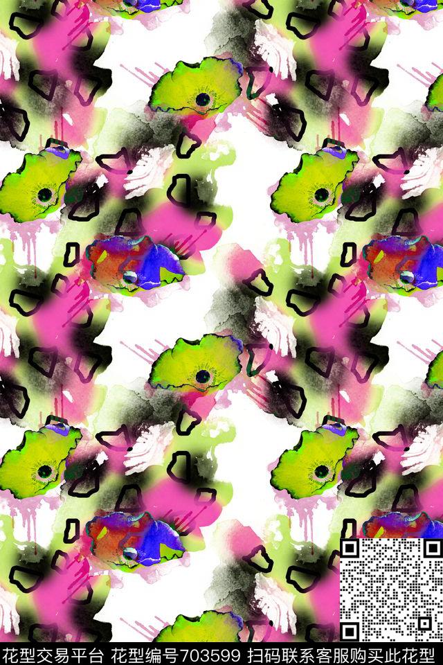 手绘风格水彩水墨抽象数码印花华亿平台下载（图片编号: 703599） - 瓦栏（Walan）