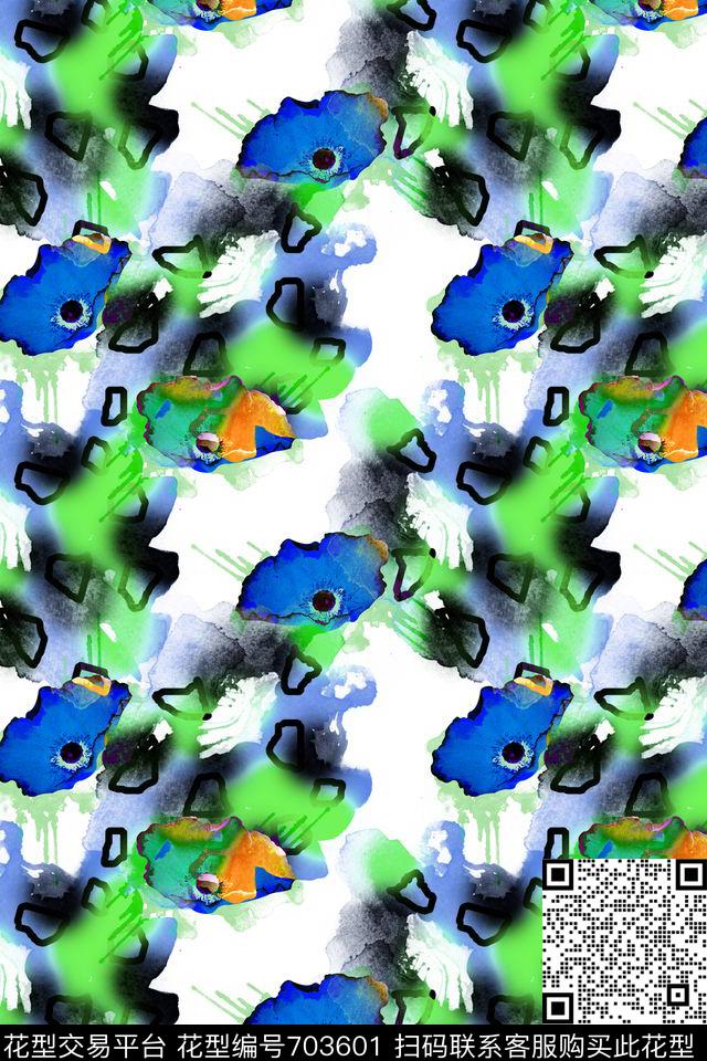 手绘风格水彩水墨抽象数码印花华亿平台下载（图片编号: 703601） - 瓦栏（Walan）