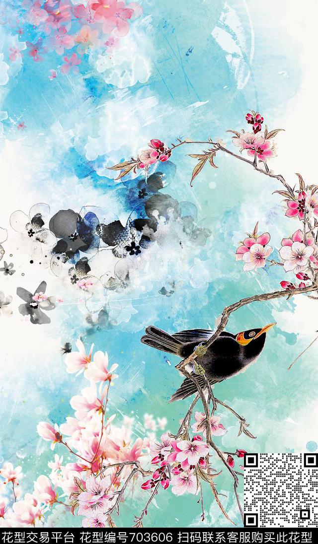 花鸟定位花朦胧数码印花华亿平台下载（图片编号: 703606） - 瓦栏（Walan）