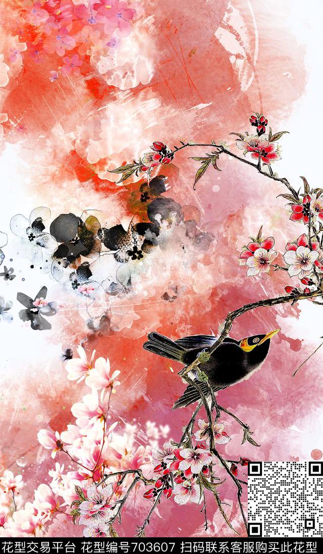 花鸟定位花朦胧数码印花华亿平台下载（图片编号: 703607） - 瓦栏（Walan）