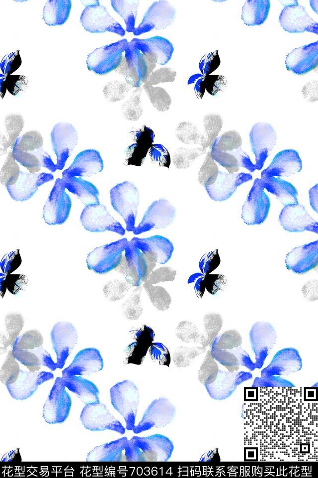 手绘风格小碎花水彩水墨数码印花华亿平台下载（图片编号: 703614） - 瓦栏（Walan）