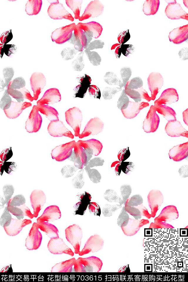 手绘风格小碎花水彩水墨数码印花华亿平台下载（图片编号: 703615） - 瓦栏（Walan）