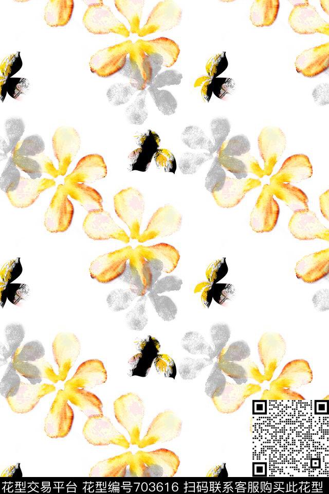 手绘风格小碎花水彩水墨数码印花华亿平台下载（图片编号: 703616） - 瓦栏（Walan）