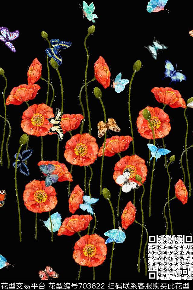 花卉蝴蝶花鸟数码印花华亿平台下载（图片编号: 703622） - 瓦栏（Walan）