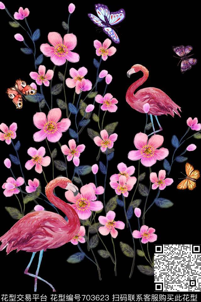 花卉乱花花鸟数码印花华亿平台下载（图片编号: 703623） - 瓦栏（Walan）