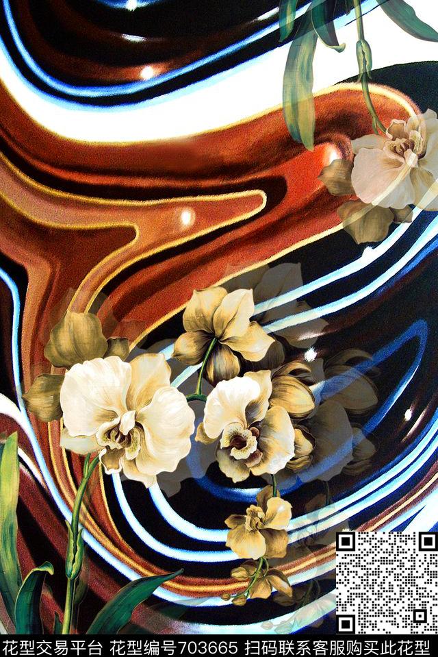 女装花卉抽象数码印花华亿平台下载（图片编号: 703665） - 瓦栏（Walan）
