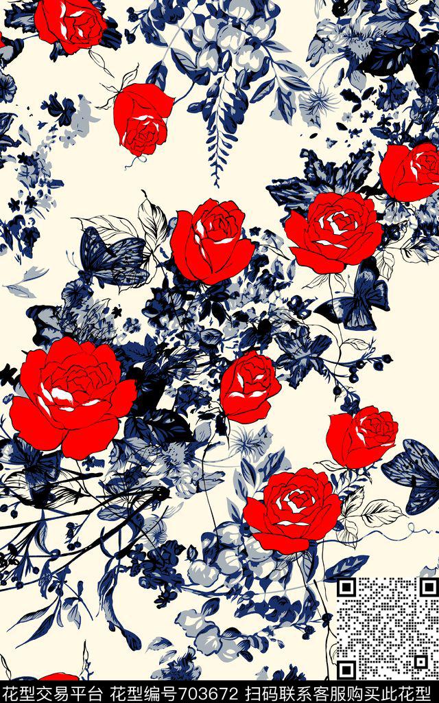 抽象花朵色块花卉传统印花华亿平台下载（图片编号: 703672） - 瓦栏（Walan）