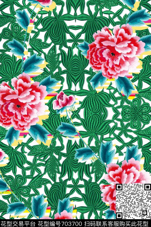 抽象MAX-女装花卉镂空绣花底纹数码印花华亿平台下载（图片编号: 703700） - 瓦栏（Walan）