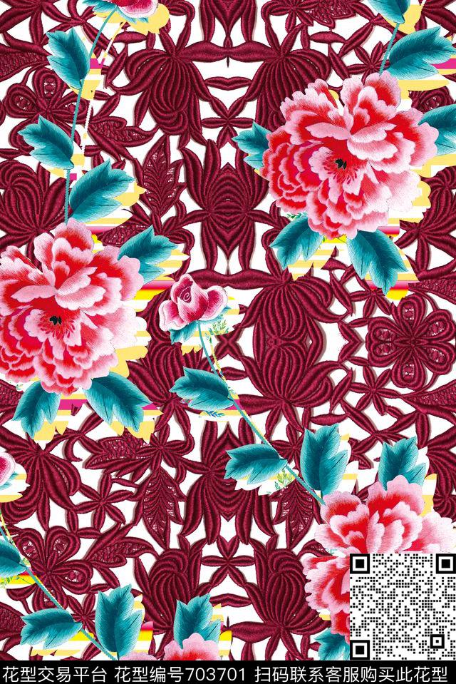 抽象MAX-女装花卉镂空绣花底纹数码印花华亿平台下载（图片编号: 703701） - 瓦栏（Walan）