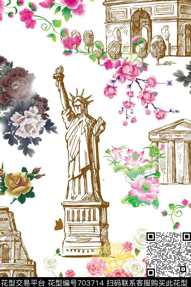 桃花牡丹花卉数码印花华亿平台下载（图片编号: 703714） - 瓦栏（Walan）