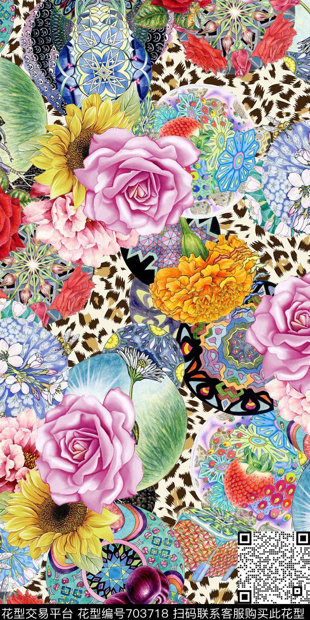 笔触水彩豹纹数码印花华亿平台下载（图片编号: 703718） - 瓦栏（Walan）