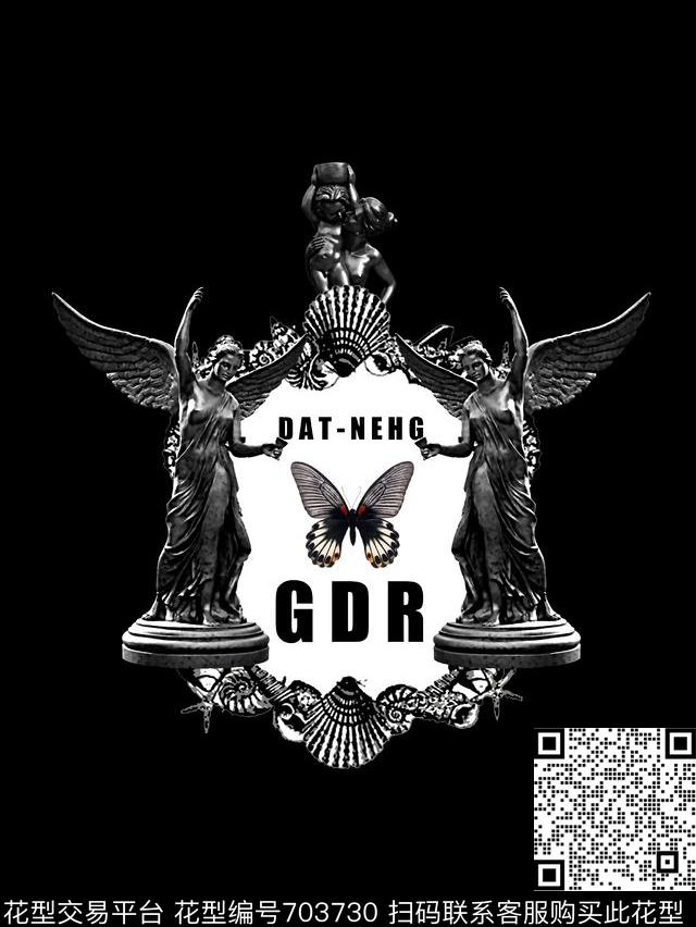 石膏人物像蝴蝶男装T恤数码印花华亿平台下载（图片编号: 703730） - 瓦栏（Walan）