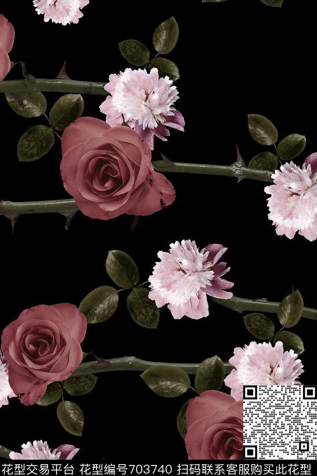 大花玫瑰牡丹数码印花华亿平台下载（图片编号: 703740） - 瓦栏（Walan）