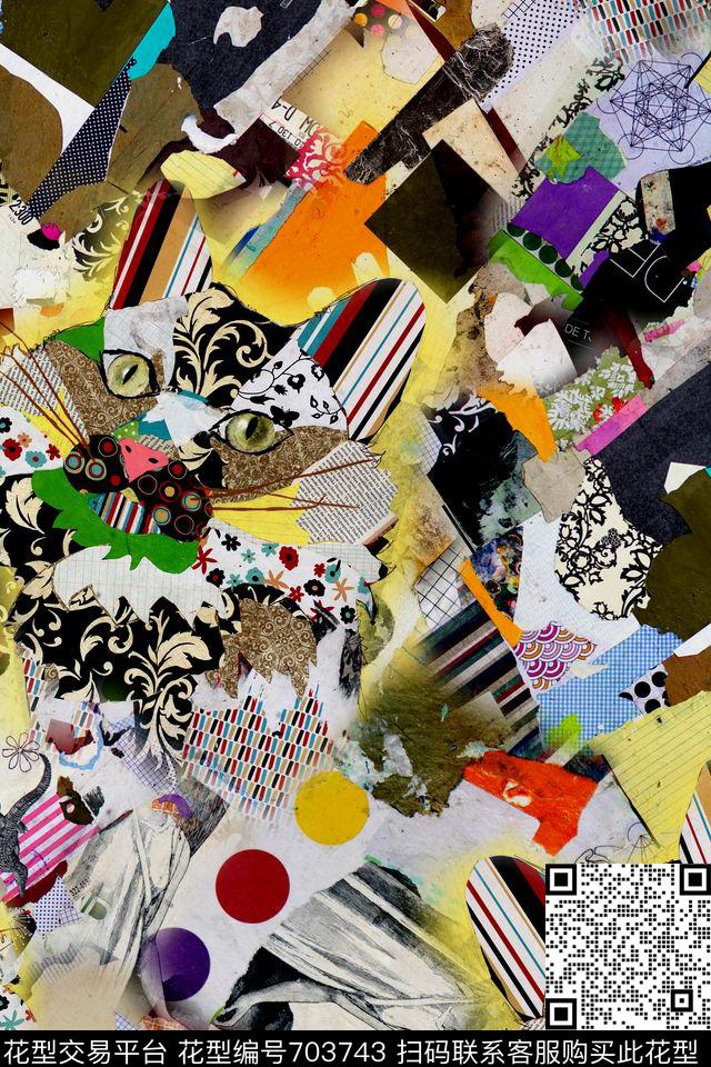 抽象几何拼接数码印花华亿平台下载（图片编号: 703743） - 瓦栏（Walan）