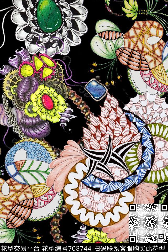 时尚手绘趣味数码印花华亿平台下载（图片编号: 703744） - 瓦栏（Walan）