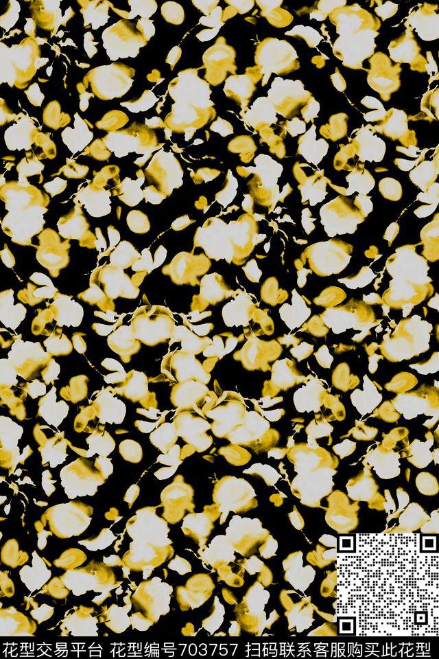 水墨花朵剪影抽象数码印花华亿平台下载（图片编号: 703757） - 瓦栏（Walan）