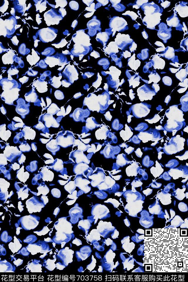 水墨花朵剪影抽象数码印花华亿平台下载（图片编号: 703758） - 瓦栏（Walan）