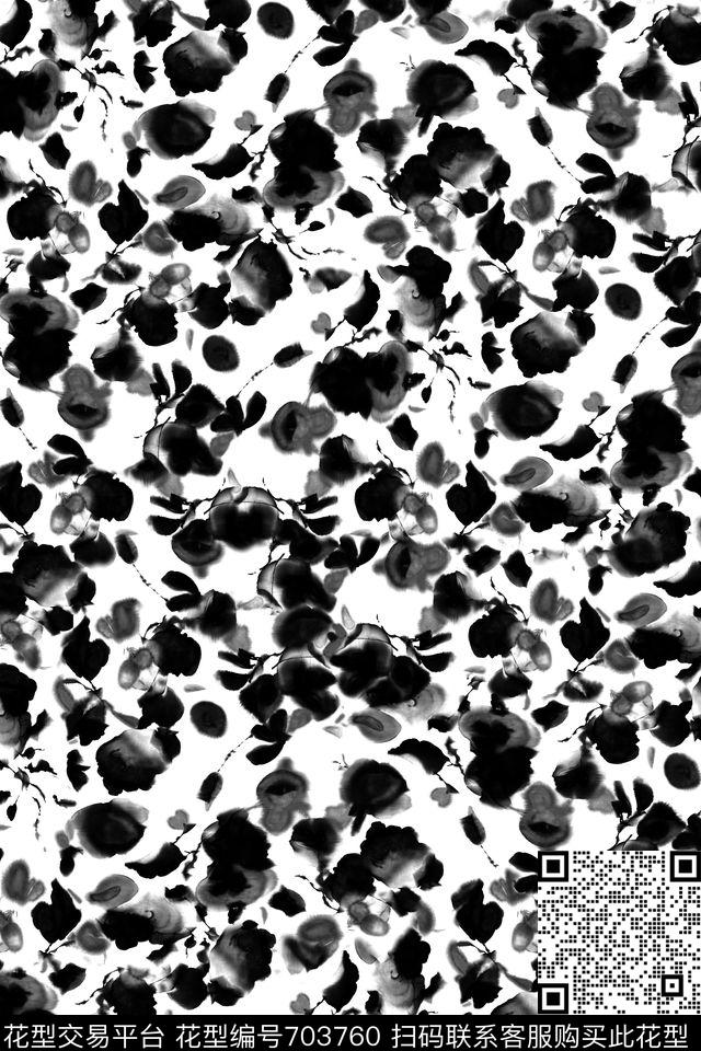 水墨花朵剪影抽象数码印花华亿平台下载（图片编号: 703760） - 瓦栏（Walan）