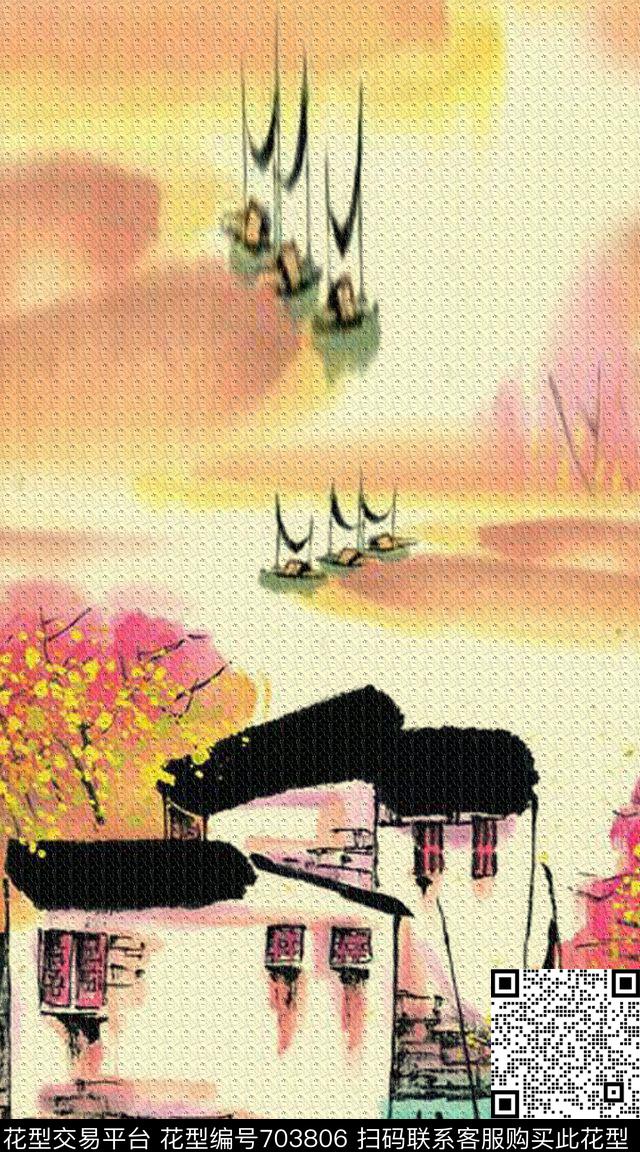 复古笔触纹理水墨欧式数码印花华亿平台下载（图片编号: 703806） - 瓦栏（Walan）