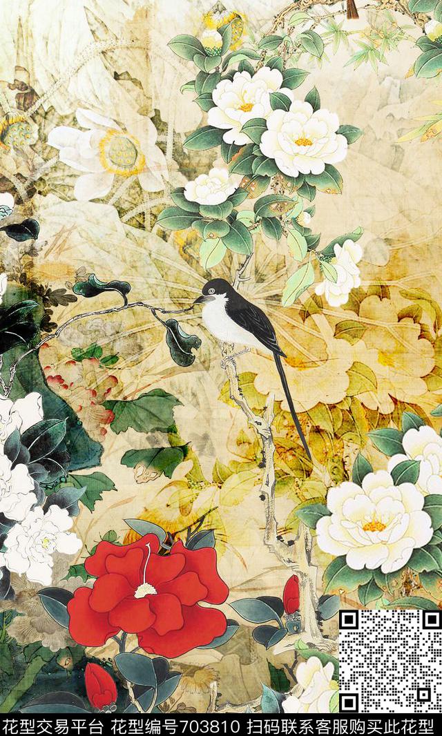 大牌女装花鸟、旗袍复古中国风数码印花华亿平台下载（图片编号: 703810） - 瓦栏（Walan）