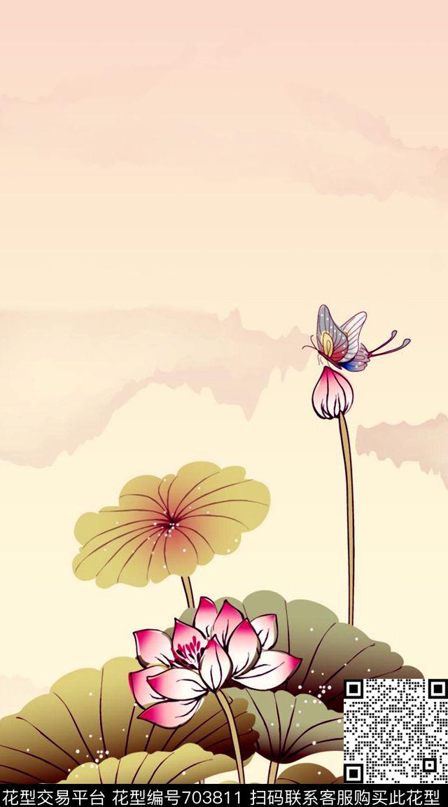大花花卉荷花数码印花华亿平台下载（图片编号: 703811） - 瓦栏（Walan）