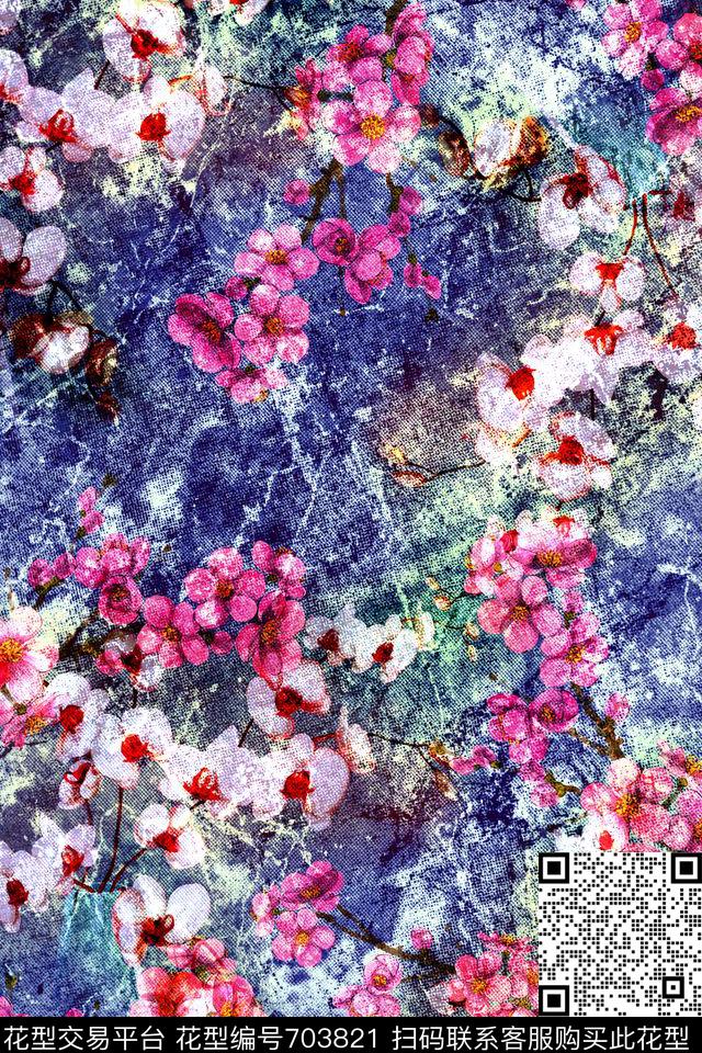 抽象花卉面料花时尚流行女装数码印花华亿平台下载（图片编号: 703821） - 瓦栏（Walan）