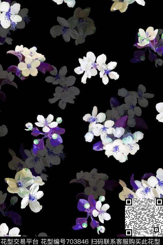花朵乱花花卉数码印花华亿平台下载（图片编号: 703846） - 瓦栏（Walan）