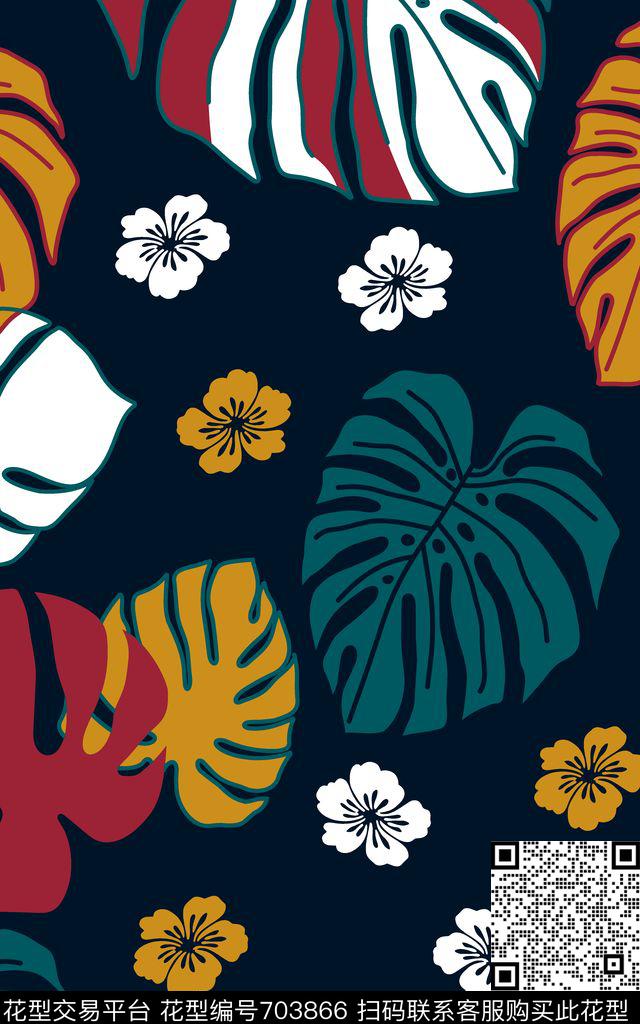 热带华亿平台0分色区棕榈树传统印花华亿平台下载（图片编号: 703866） - 瓦栏（Walan）