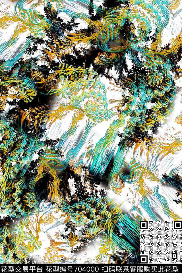 女装抽象版画数码印花华亿平台下载（图片编号: 704000） - 瓦栏（Walan）