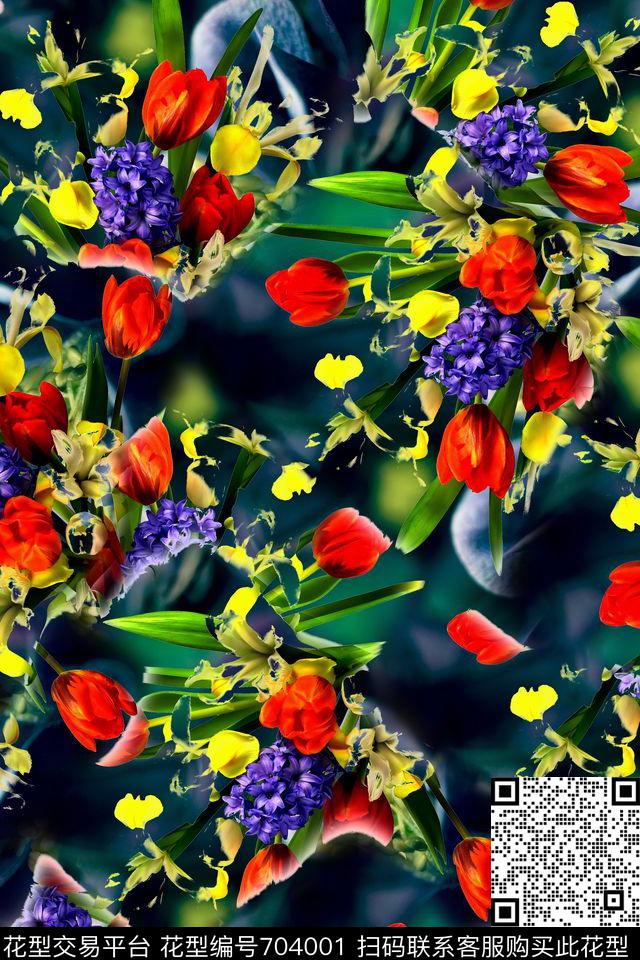 女装花卉复古数码印花华亿平台下载（图片编号: 704001） - 瓦栏（Walan）