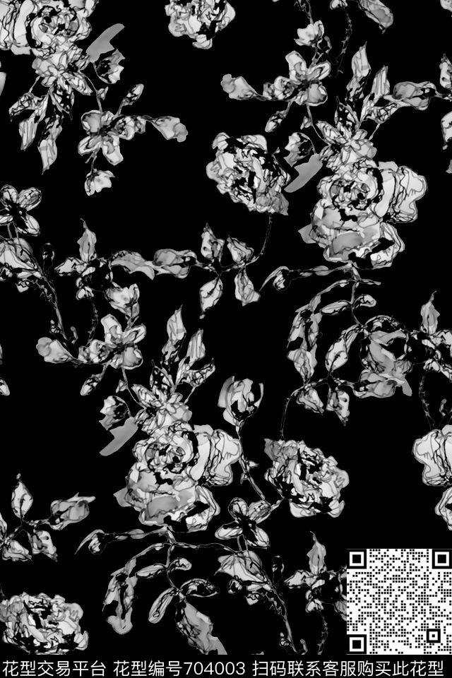 花卉黑色花卉男装T恤数码印花华亿平台下载（图片编号: 704003） - 瓦栏（Walan）