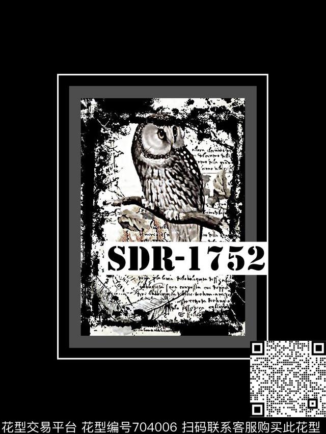 猫头鹰纹理男装T恤数码印花华亿平台下载（图片编号: 704006） - 瓦栏（Walan）