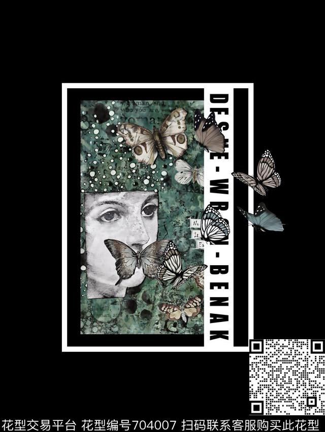 人物像蝴蝶男装T恤数码印花华亿平台下载（图片编号: 704007） - 瓦栏（Walan）