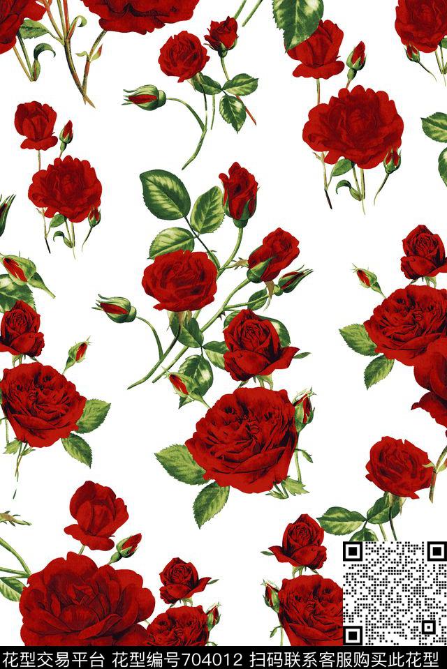 抽象手绘满版玫瑰花卉最新高清数码花卉水彩花卉数码印花华亿平台下载（图片编号: 704012） - 瓦栏（Walan）