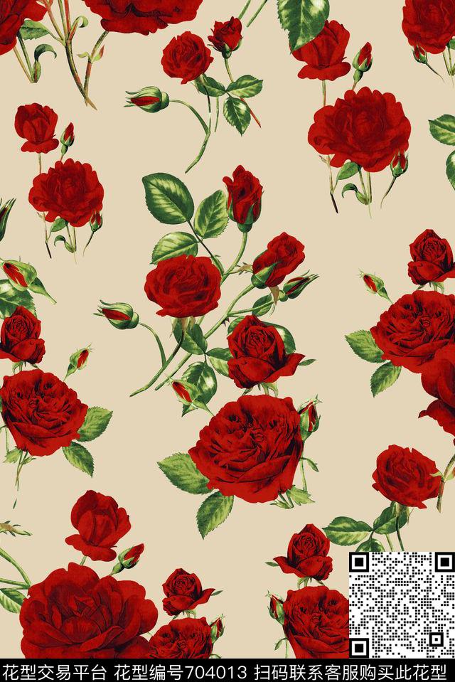 抽象手绘满版玫瑰花卉最新高清数码花卉水彩花卉数码印花华亿平台下载（图片编号: 704013） - 瓦栏（Walan）