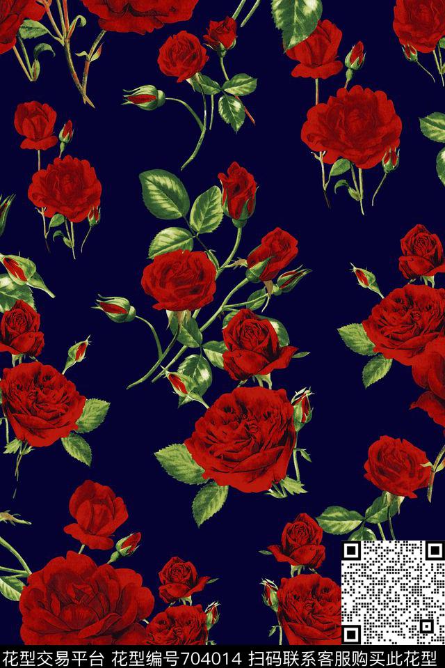 抽象手绘满版玫瑰花卉最新高清数码花卉水彩花卉数码印花华亿平台下载（图片编号: 704014） - 瓦栏（Walan）
