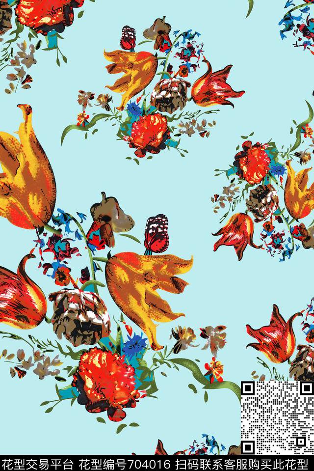 抽象手绘满版花卉花卉最新高清数码水彩花卉数码印花华亿平台下载（图片编号: 704016） - 瓦栏（Walan）