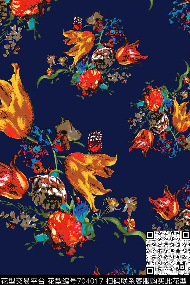 抽象手绘满版花卉花卉最新高清数码水彩花卉数码印花华亿平台下载（图片编号: 704017） - 瓦栏（Walan）