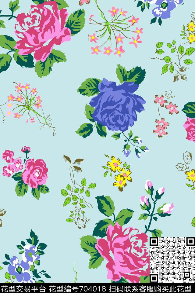 抽象手绘满版花卉水彩花卉时尚潮流大牌复古欧美风女装花卉数码印花华亿平台下载（图片编号: 704018） - 瓦栏（Walan）