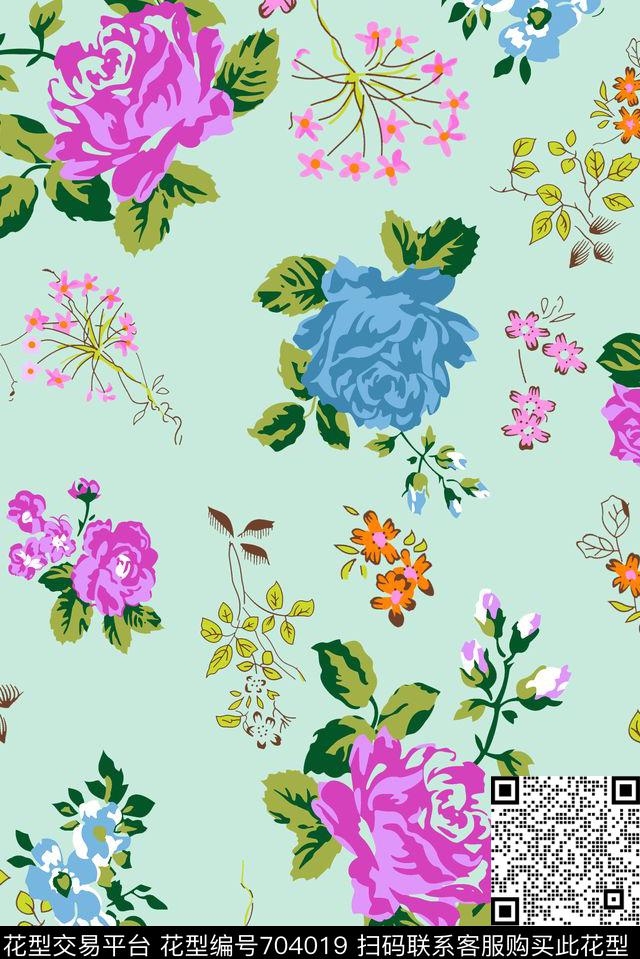 抽象手绘满版花卉水彩花卉时尚潮流大牌复古欧美风女装花卉数码印花华亿平台下载（图片编号: 704019） - 瓦栏（Walan）