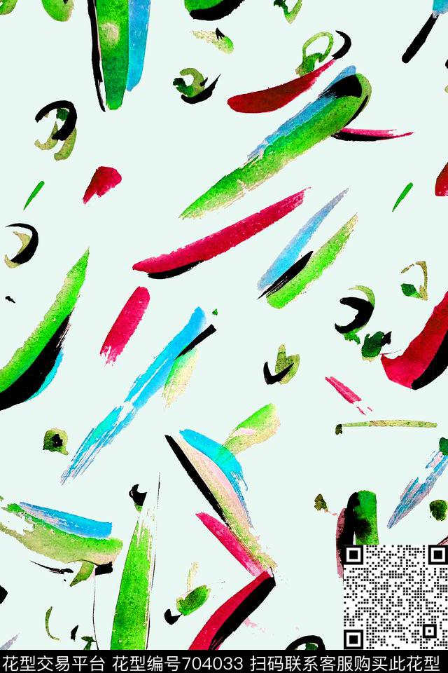 笔触抽象手绘数码印花华亿平台下载（图片编号: 704033） - 瓦栏（Walan）