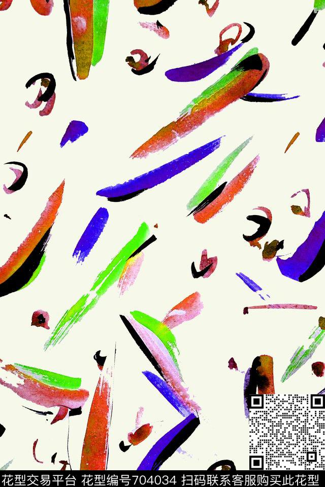笔触抽象手绘数码印花华亿平台下载（图片编号: 704034） - 瓦栏（Walan）