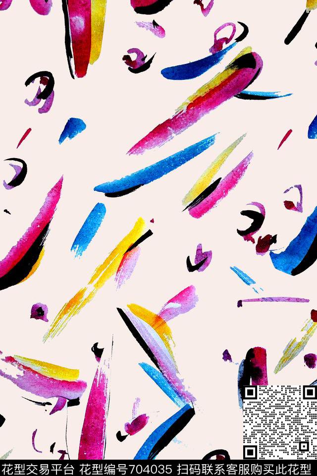 笔触抽象手绘数码印花华亿平台下载（图片编号: 704035） - 瓦栏（Walan）