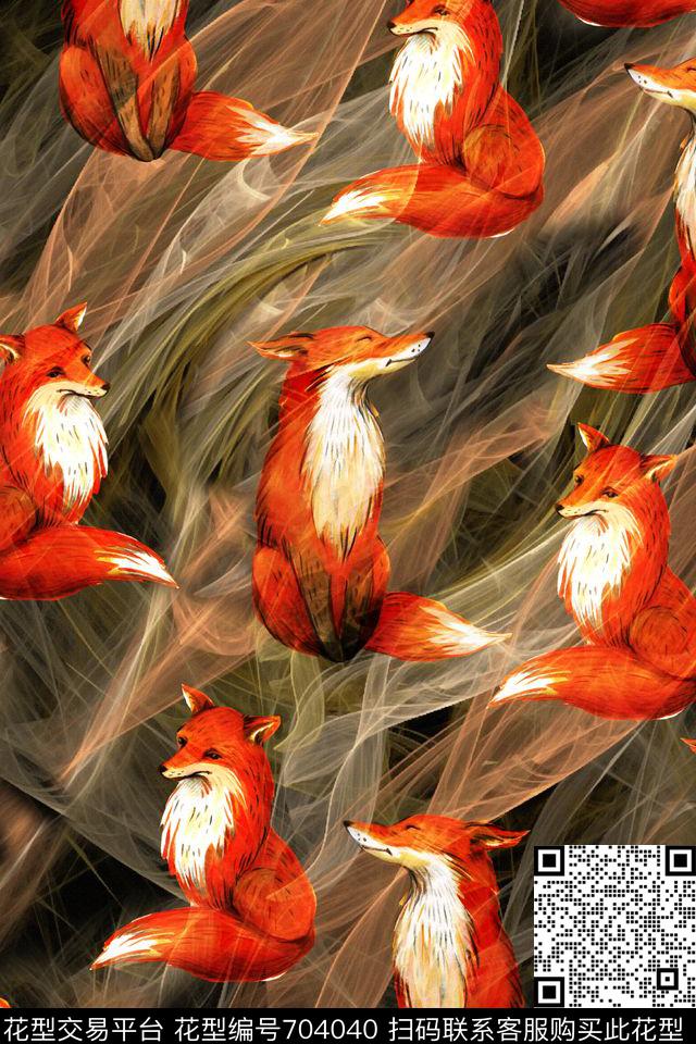 抽象纹理狐狸数码印花华亿平台下载（图片编号: 704040） - 瓦栏（Walan）