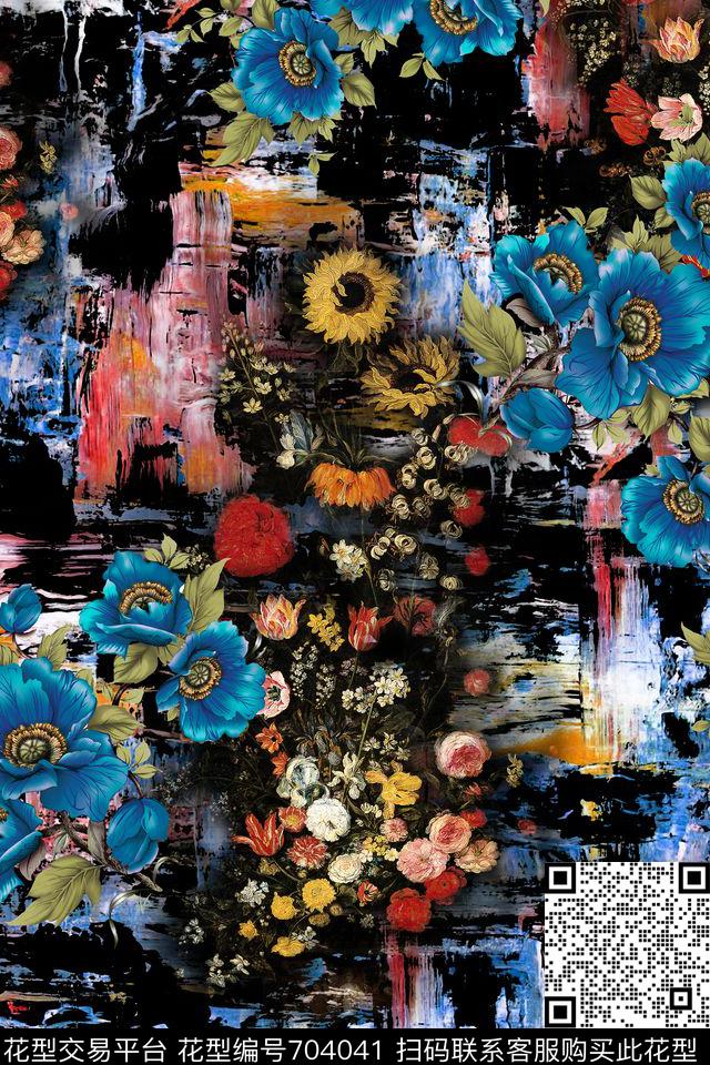碎花油画肌理数码印花华亿平台下载（图片编号: 704041） - 瓦栏（Walan）