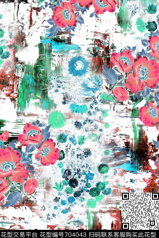 碎花油画肌理数码印花华亿平台下载（图片编号: 704043） - 瓦栏（Walan）