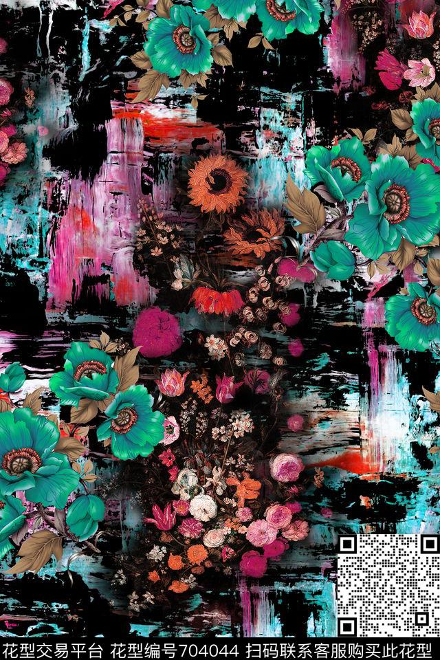 碎花油画肌理数码印花华亿平台下载（图片编号: 704044） - 瓦栏（Walan）