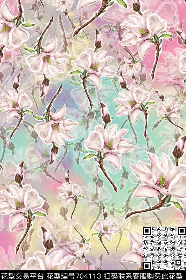 国画中国风花卉数码印花华亿平台下载（图片编号: 704113） - 瓦栏（Walan）